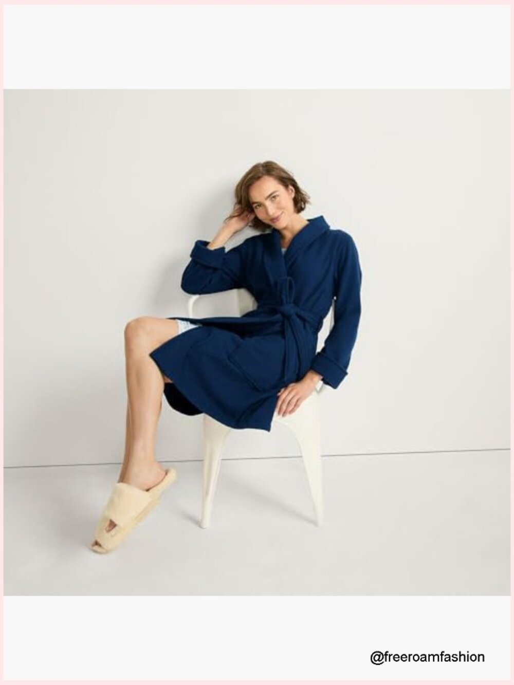 Women's Cotton Terry Knee Length Spa Bath Robe Shawl Collar - Picture 4 of 4